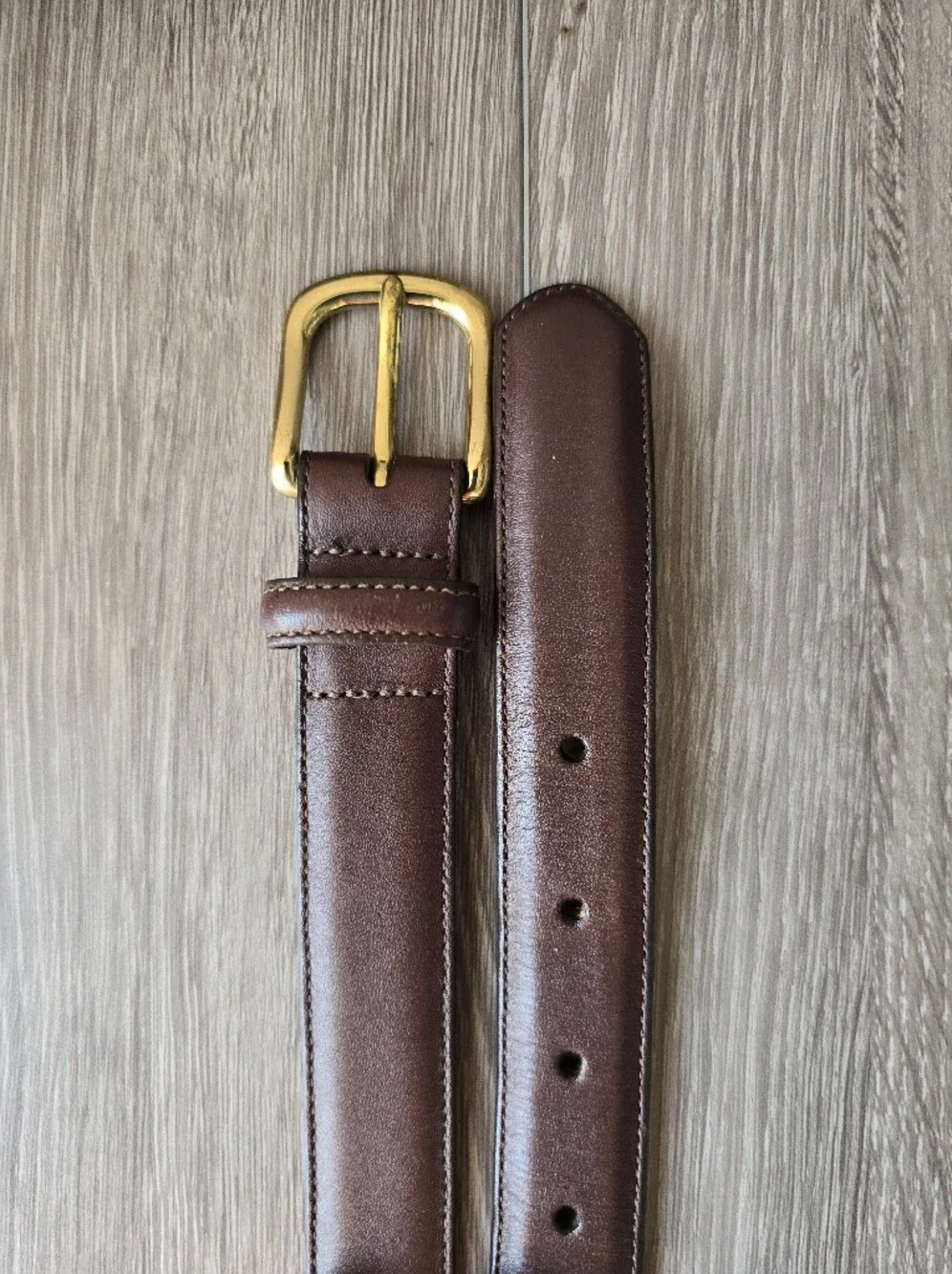 Lands End 506 Brown Leather Belt 38 Solid Brass Buckle Made in USA Vintage 90s